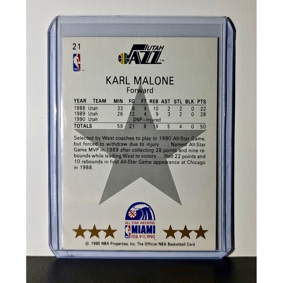 Karl Malone 1990 NBA Hoops NBA #21 Card Utah Jazz - Picture 2 of 2